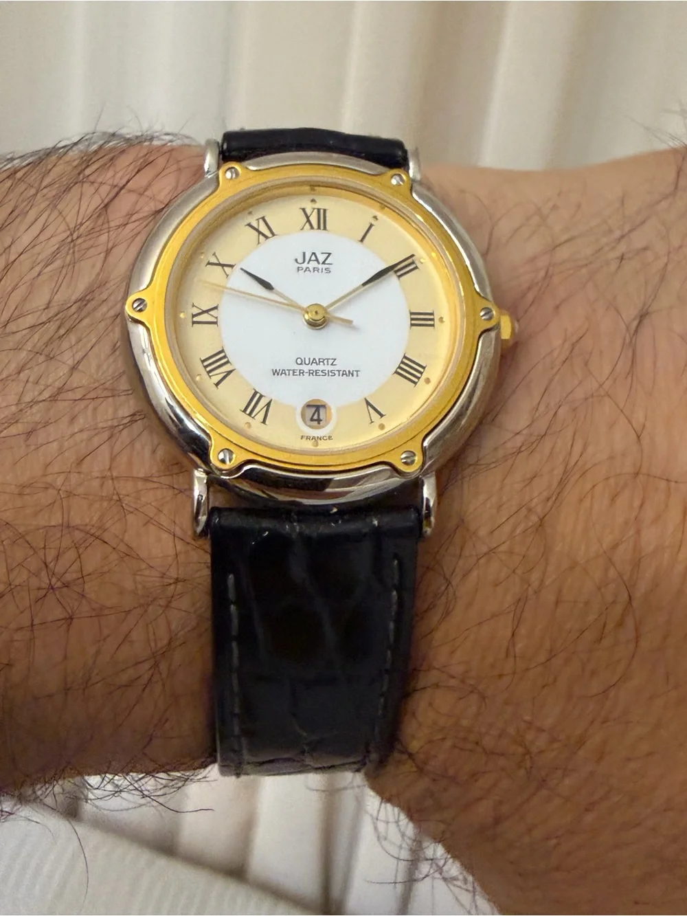 Vintage JAZ Paris Two-Tone Unisex Watch X5 XM8/6 Round Roman Date 31mm-33mm